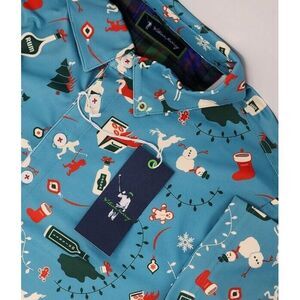 NEW William Murray Golf "Holiday Chaos" Polo Shirt Men's Small Blue AOP S/S NWT